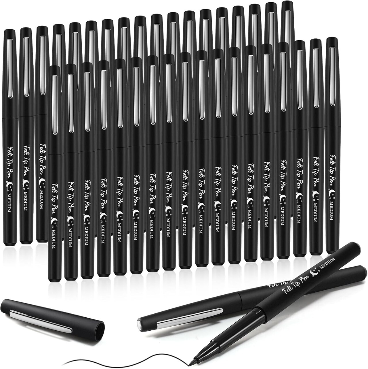 36 Pcs Felt Tip Pens 0.7mm Medium Point Colored Felt Tip Pens for Journaling Planner Writing Note-taking Art Office and School Supplies(Black)